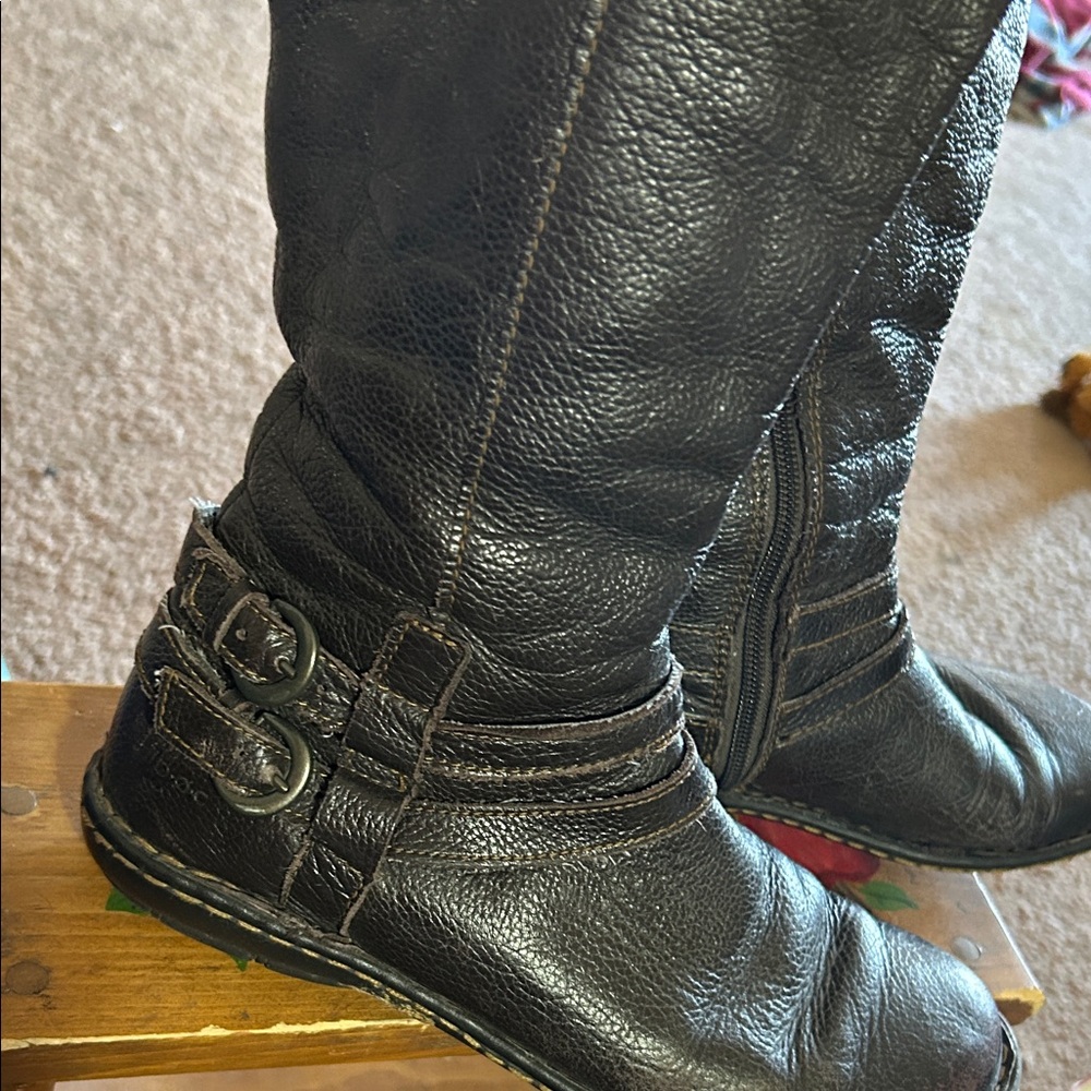 boc Dark Leather Heeled Boots with Straps